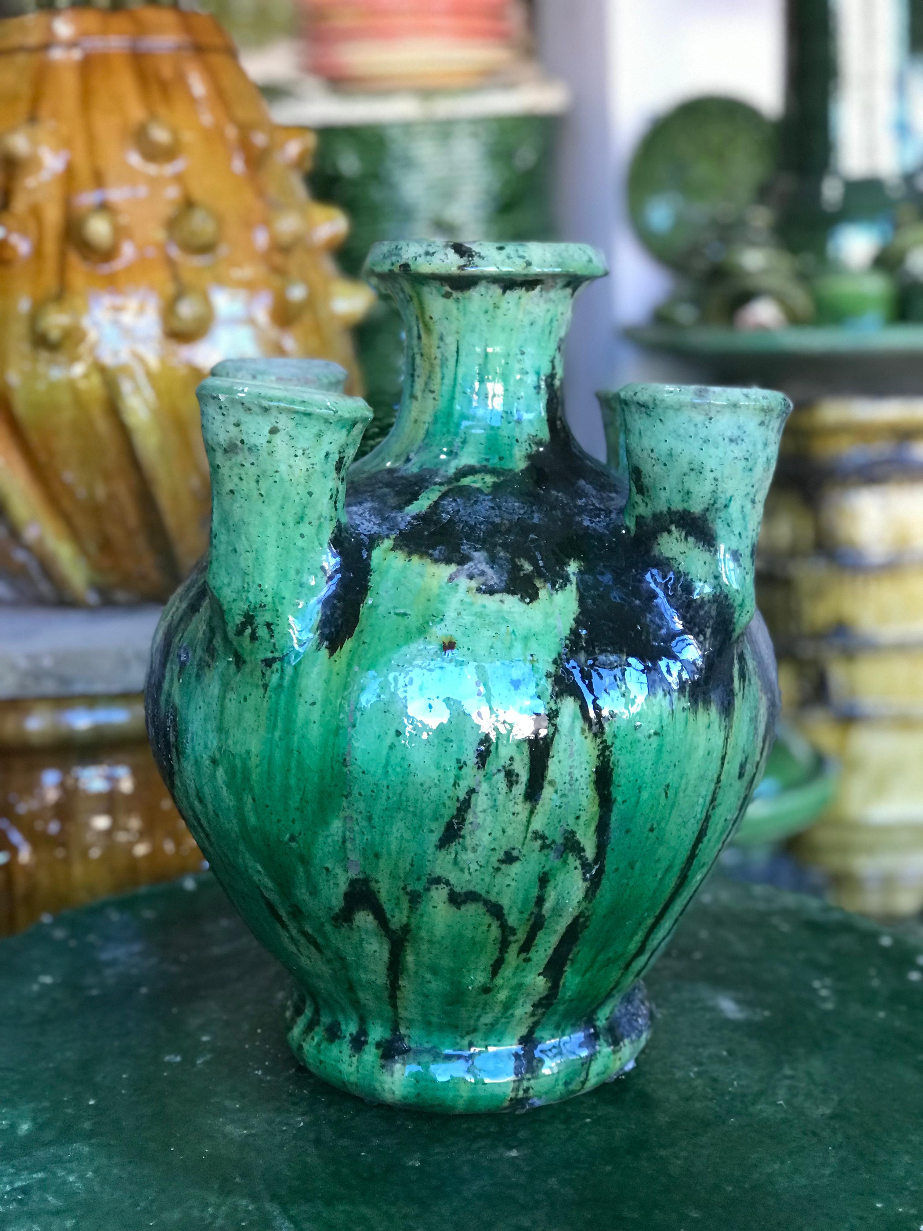 Moroccan Tamegroute Green Ceramic Candle Holders